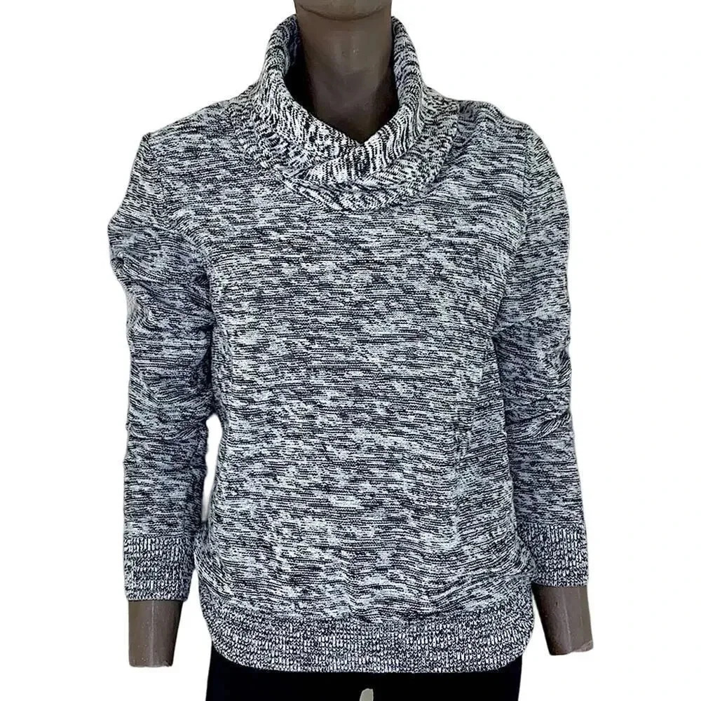 EXPRESS Long Sleeve Shawl Collar Knit Sweater Pullover Women Size S Marled Gray